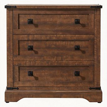 32" Farmhouse Nightstand Charging Station 3-Drawer Bedside Table