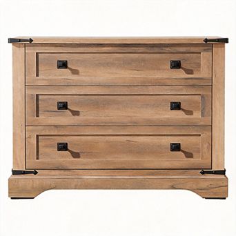 32" Farmhouse Nightstand Charging Station 3-Drawer Bedside Table