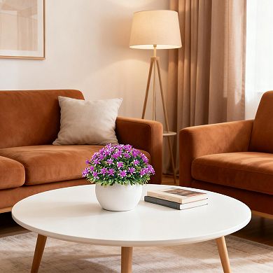 4pcs Colorful Artificial Potted Plants Mini Faux Greenery in Small White Pots for Home Decor