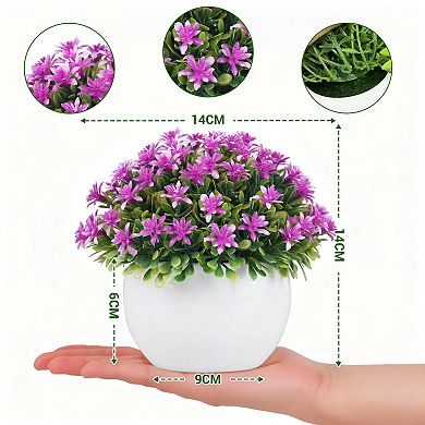 4pcs Colorful Artificial Potted Plants Mini Faux Greenery in Small White Pots for Home Decor