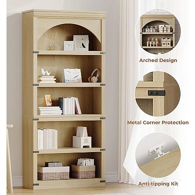 ANIXOL 5-Tier Arched Farmhouse Bookcase