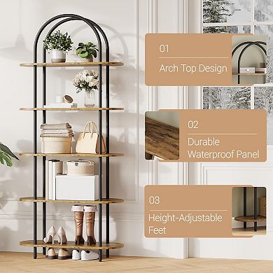 ANIXOL 5-Tier Arched Bookshelf with Metal Frame