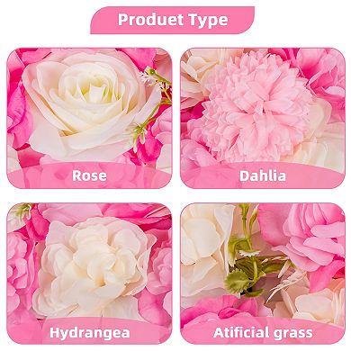 12-Pack Flower Wall Panels, 15x15" Artificial Silk Rose Backdrop 3D Silk Hydrangea Rose Floral Panel
