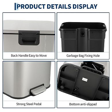 8 Gal Kitchen Trash Can, Fingerprint-Proof Stainless Steel Garbage Can with Soft-Close Lid
