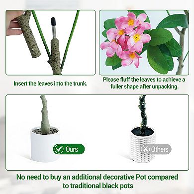 4ft Artificial Plumeria Tree, Pink Frangipani Plant in Pot for Home Office Decor