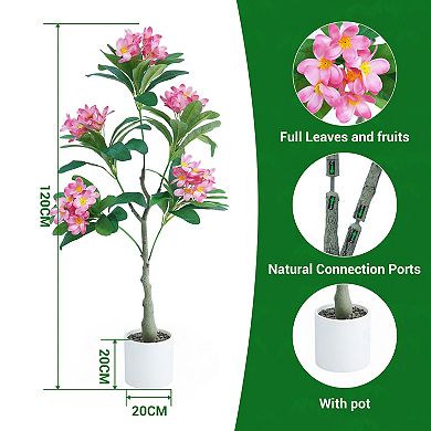 4ft Artificial Plumeria Tree, Pink Frangipani Plant in Pot for Home Office Decor