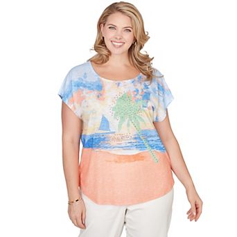 Hearts of Palm Plus Size All Sun And Games Printed Poy T Sleeve Scoop Neck Top