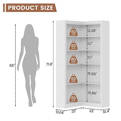 ANIXOL 5-Tier L-Shaped Corner Bookcase with Open Shelves
