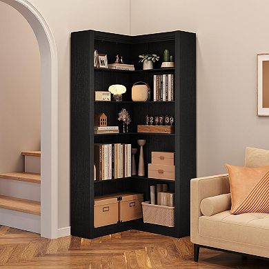 ANIXOL 5-Tier L-Shaped Corner Bookcase with Open Shelves