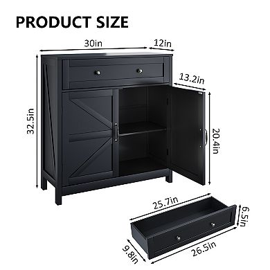 Homy Casa Farmhouse Buffet Cabinet with Drawer & Adjustable Shelf, Barn Door Storage