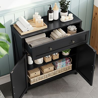 Homy Casa Farmhouse Buffet Cabinet with Drawer & Adjustable Shelf, Barn Door Storage