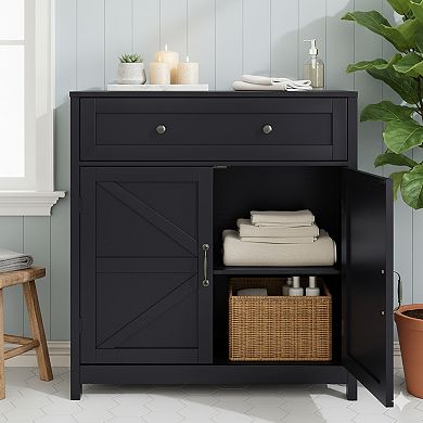 Homy Casa Farmhouse Buffet Cabinet with Drawer & Adjustable Shelf, Barn Door Storage