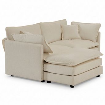 Homy Casa 2-Seat Sectional Sofa with Ottoman, L-Shaped Chenille Loveseat