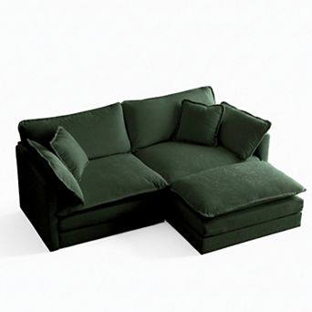 Homy Casa 2-Seat Sectional Sofa with Ottoman, L-Shaped Chenille Loveseat