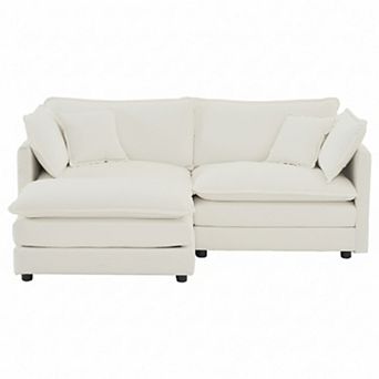 Homy Casa 2-Seat Sectional Sofa with Ottoman, L-Shaped Chenille Loveseat
