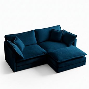 Homy Casa 2-Seat Sectional Sofa with Ottoman, L-Shaped Chenille Loveseat