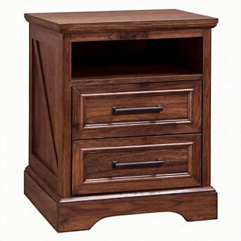 18" Farmhouse Nightstand Charging Station 2-Drawer Bedside Cabinet