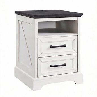18" Farmhouse Nightstand Charging Station 2-Drawer Bedside Cabinet