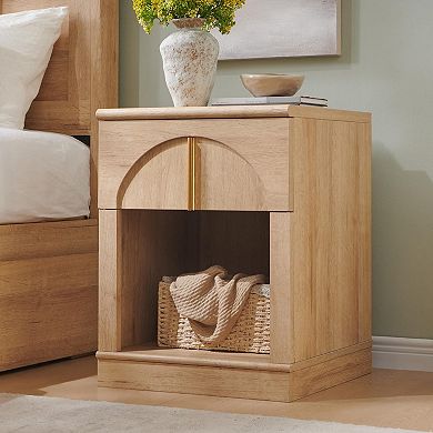 18" Modern Arched Nightstand with Charging Station Drawer Shelf