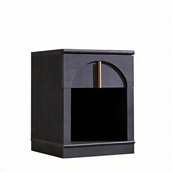 18" Modern Arched Nightstand with Charging Station Drawer Shelf