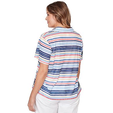 Hearts of Palm Plus Size Smooth Sailing Printed Poly Slub Short Sleeve Polo Blouson Top