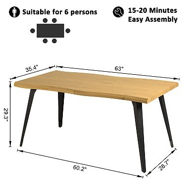 Homy Casa 63'' Rectangular Dining Table for 4-6, Modern Wood Top with Metal Legs