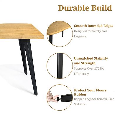 Homy Casa 63'' Rectangular Dining Table for 4-6, Modern Wood Top with Metal Legs