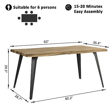 Homy Casa 63'' Rectangular Dining Table for 4-6, Modern Wood Top with Metal Legs