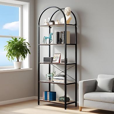 ANIXOL 5-Tier Arched Bookshelf with Metal Frame