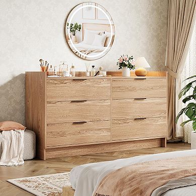 ANIXOL Modern Double Dresser with 6 Drawers & Metal Handles