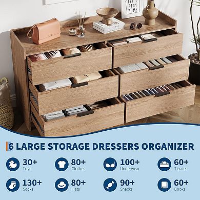 ANIXOL Modern Double Dresser with 6 Drawers & Metal Handles