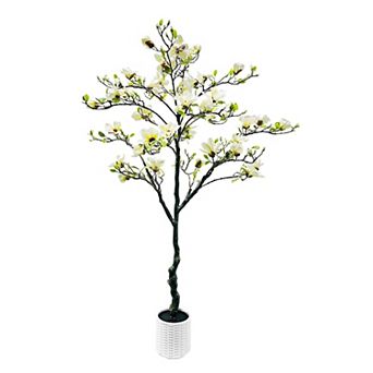 6FT Artificial Magnolia Tree in Pot, Magnolia Flowers, Faux Flowering Tree with Realistic Blooms