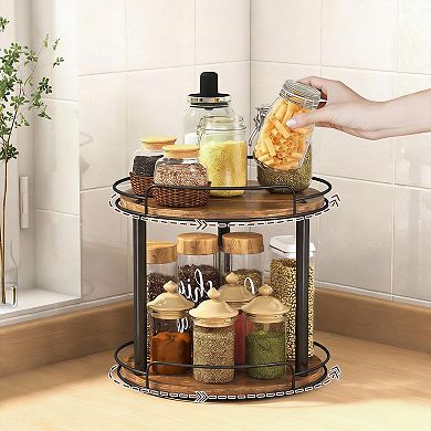 Wood Lazy Susan 2 Tier Turntable Organizer for Kitchen Pantry