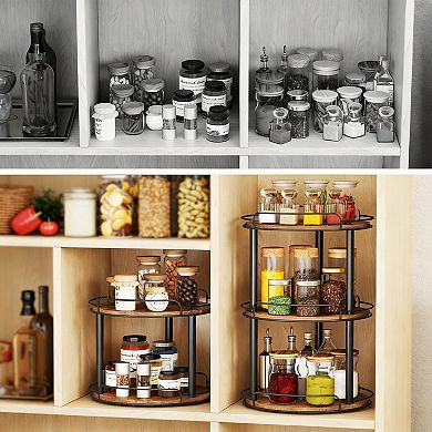 Wood Lazy Susan 2 Tier Turntable Organizer for Kitchen Pantry
