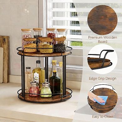Wood Lazy Susan 2 Tier Turntable Organizer for Kitchen Pantry