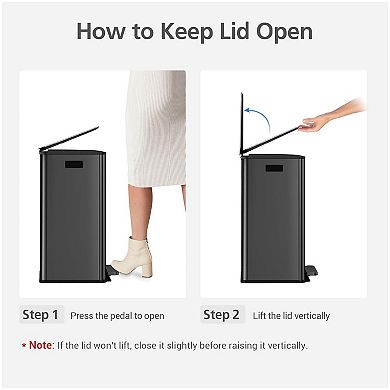 16 Gallon/60l Dual Compartment Trash Can, Stainless Steel Step Recycling Bin