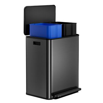 16 Gallon/60l Dual Compartment Trash Can, Stainless Steel Step Recycling Bin