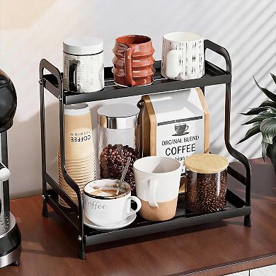 2 Tier Coffee Bar Organizer Countertop Storage Shelf