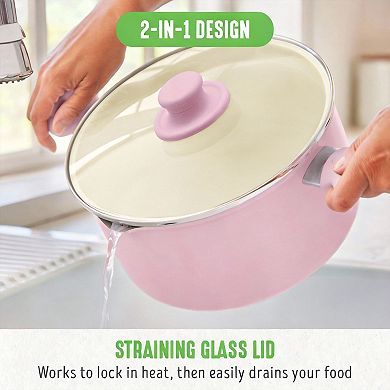 6-quart Ceramic Nonstick Stockpot Glass Straining Lid Dishwasher Safe