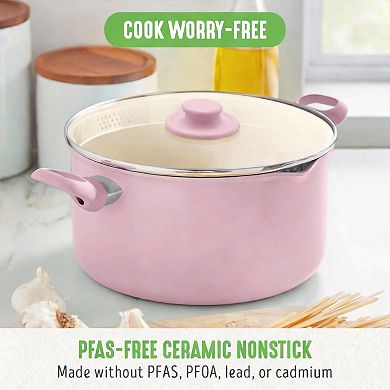 6-quart Ceramic Nonstick Stockpot Glass Straining Lid Dishwasher Safe