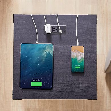 18'' Farmhouse End Table Charging Station Barn Door Adjustable Shelf