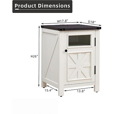 18'' Farmhouse End Table Charging Station Barn Door Adjustable Shelf