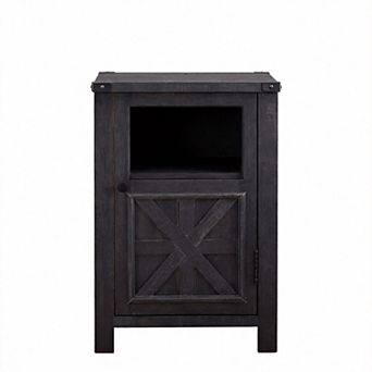 18'' Farmhouse End Table Charging Station Barn Door Adjustable Shelf