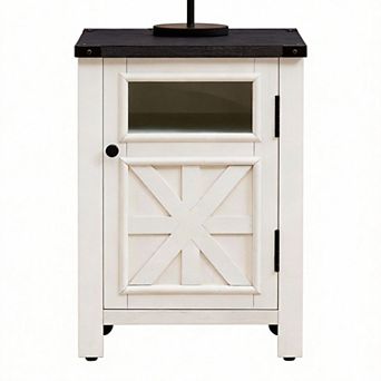 18'' Farmhouse End Table Charging Station Barn Door Adjustable Shelf