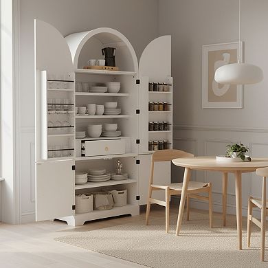 Homy Casa 72" Tall Arched Pantry Cabinet with Adjustable Shelves for Kitchen or Dining Room