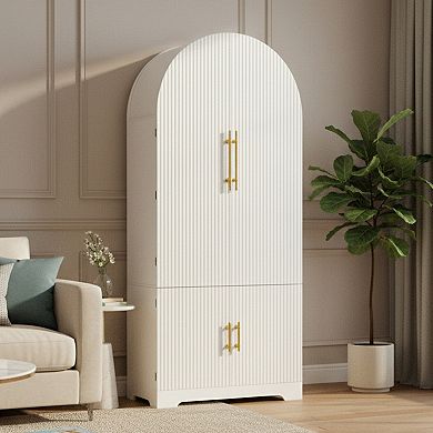 Homy Casa 72" Tall Arched Pantry Cabinet with Adjustable Shelves for Kitchen or Dining Room