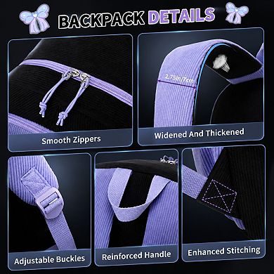 Cute Corduroy Teen Backpack Multi Pockets Large Capacity Machine Washable