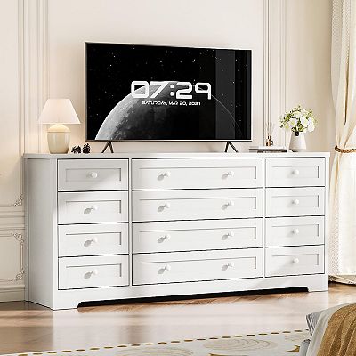 dresser and tv stand GIKPAL 4 Drawer Stand, Entertainment Center & Fabric Console for 50"" TV, Brown" it can be used as entertainment center How to Turn a Thrift