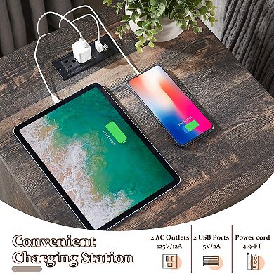 Charging Nightstand 2-Drawer End Table
