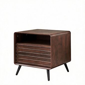 24" Fluted Mid-Century Nightstand with Charger Cubby 2 drawers